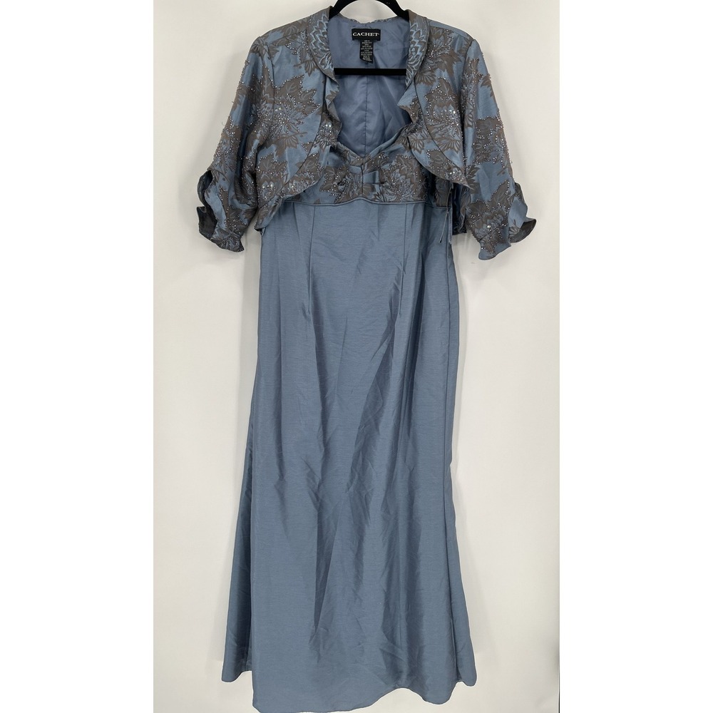 Cachet Dress Womens 12P‎ Blue Capri Beaded Formal Gown Jacket Set Mother Bride